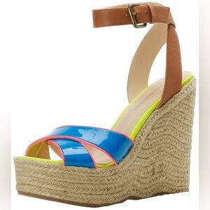 Enzo Angiolini Nomas Blue and Tan Wedge Sandals